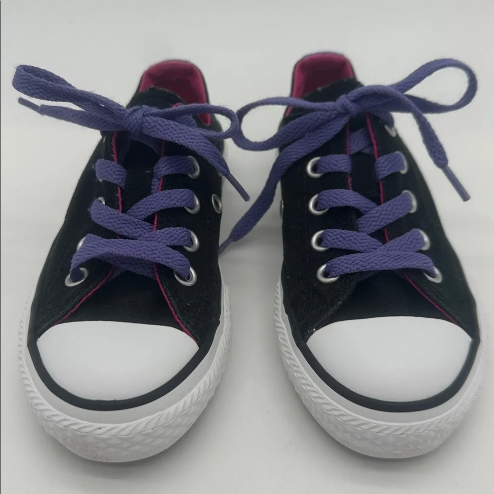 Converse All Star Junior Size 11 Sneaker Shoes Double Tongue Black/Purple Canvas
